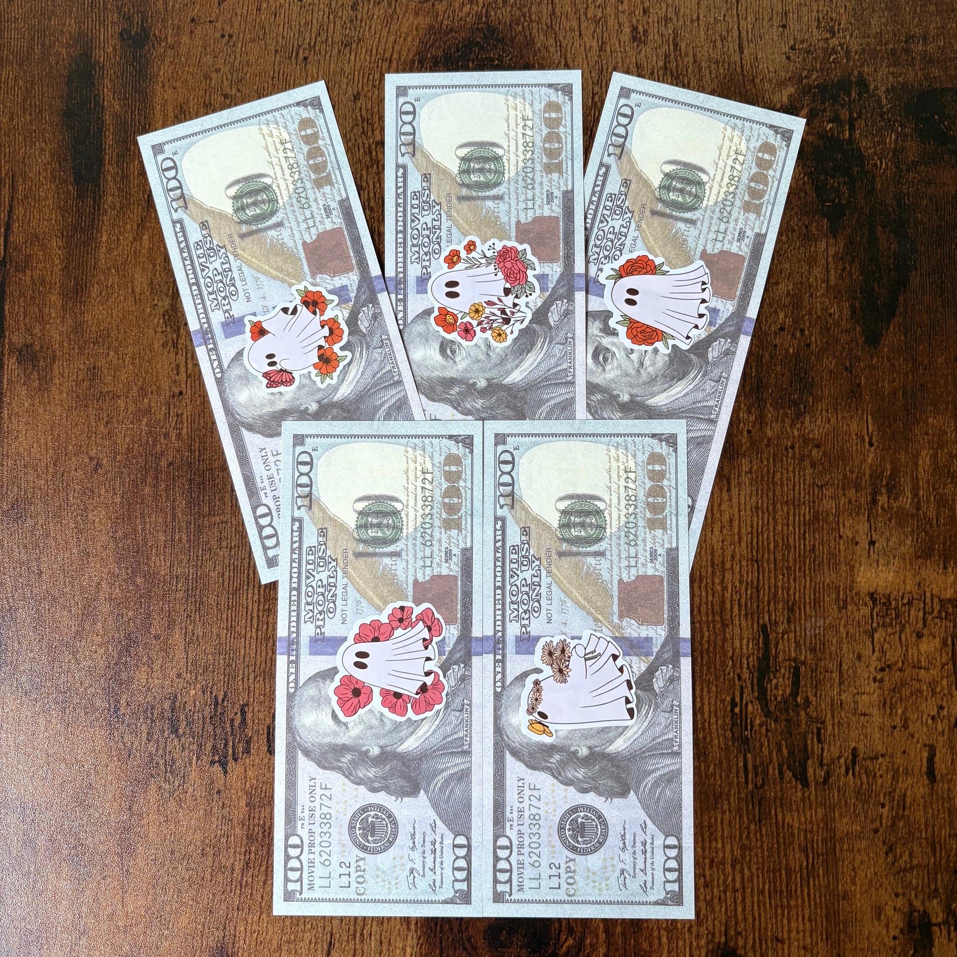 Ghost Prop Bills for Cash Stuffing 100 Dollar Set of 5