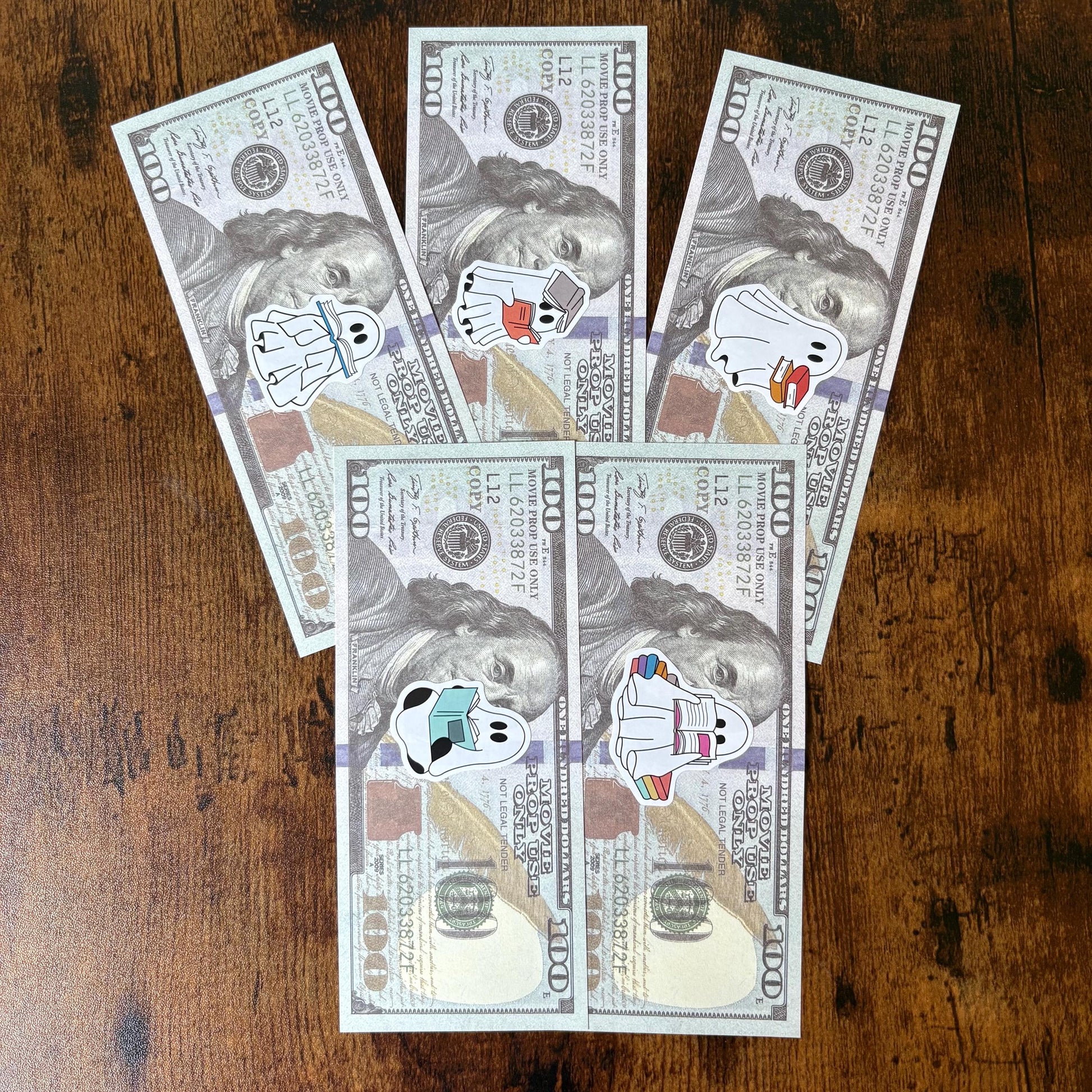 Ghost Prop Bills for Cash Stuffing 100 Dollar Set of 5