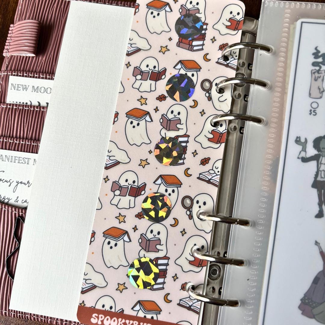 Autumn Bookish Ghoul Laminated A6 Binder Bookmark Scratch & Save Challenge