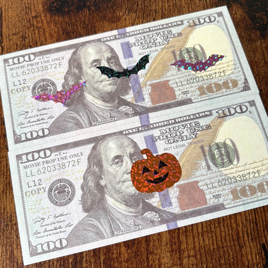 Holo Halloween Prop Bills for Cash Stuffing 100 Dollar Set of 5
