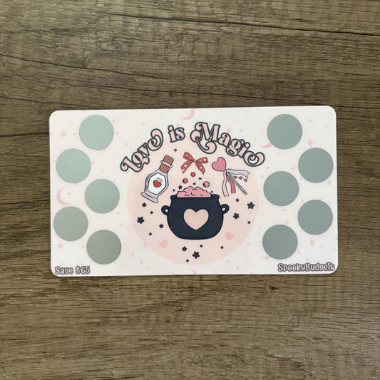 Love is Magic Scratch & Save Challenge A6 Laminated 65 Total Savings w/ Envelope Add on