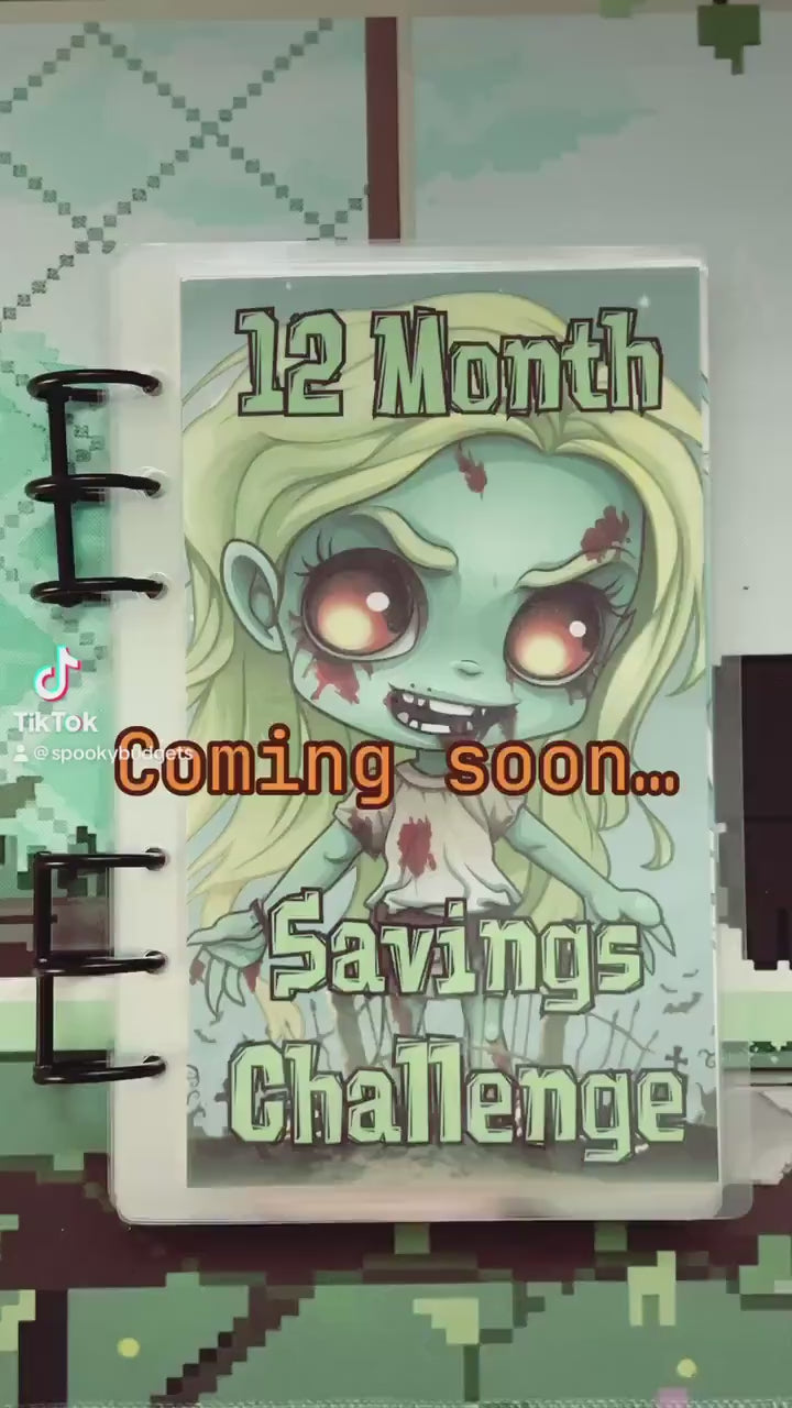 Zombella 12 Month Savings Challenge Cute Zombie Girls Cash Stuffing A6 Binder 500+ Total Savings